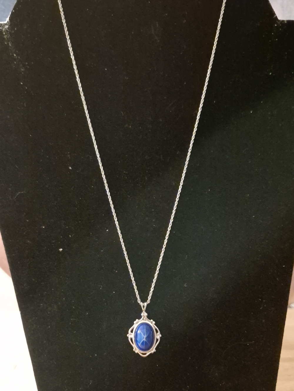 Silver Necklace with Blue Oval Gemstone Pendant - Women's Jewelry